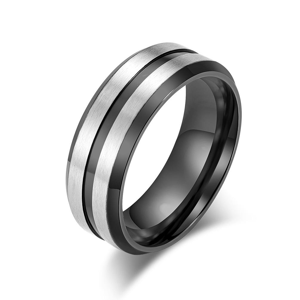 Brushed Double Line Men's Stainless Steel Ring