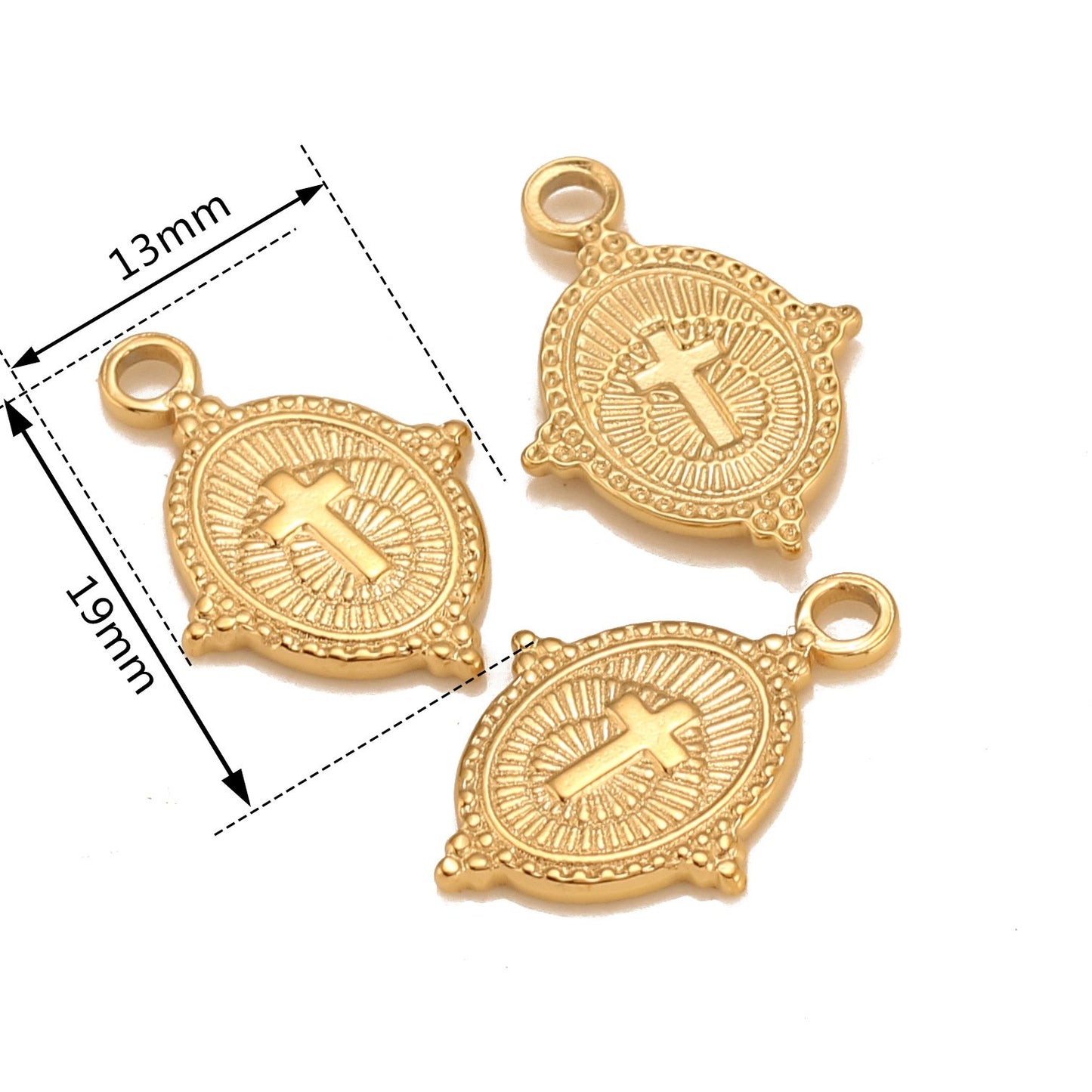 18K Gold PVD Stainless Steel Oval Cross Pendant