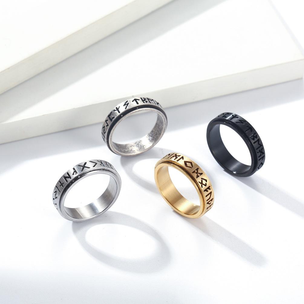 Viking Stainless Steel Runes Spinner Ring