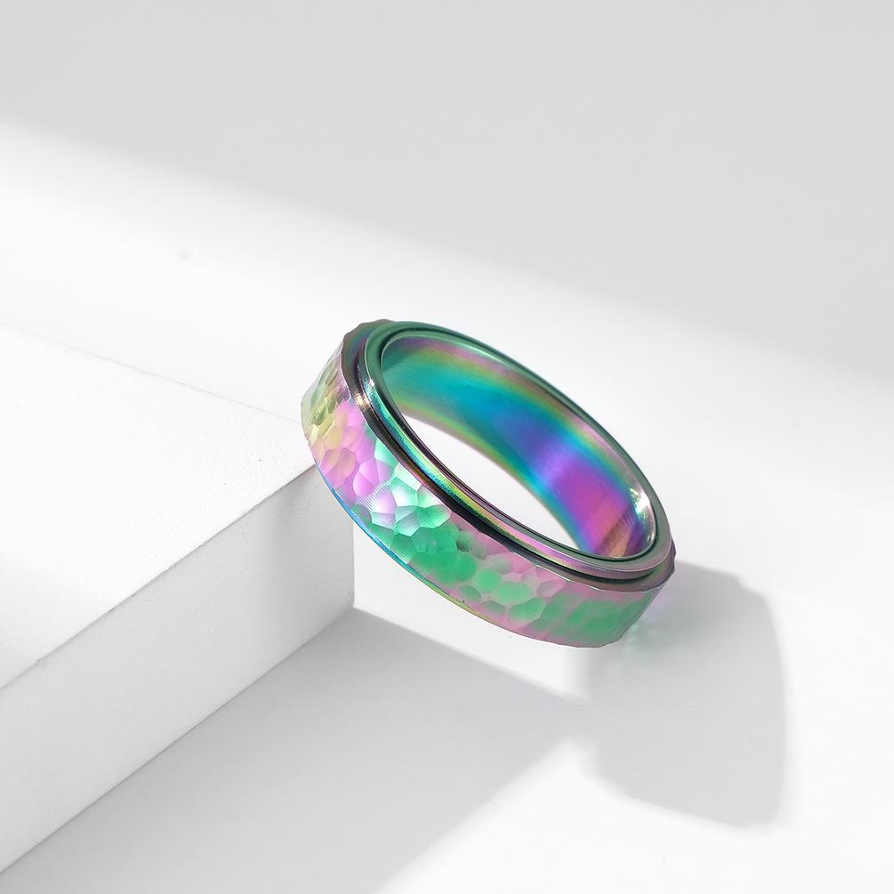 Irregular Hammered Stainless Steel Spinner Ring