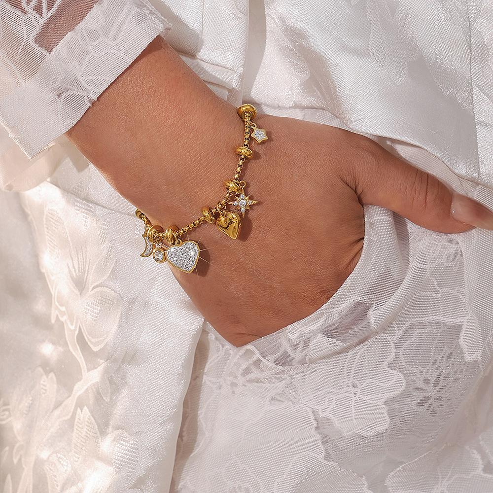 Stainless Steel Heart Inlay Cubic Zirconia Bracelet