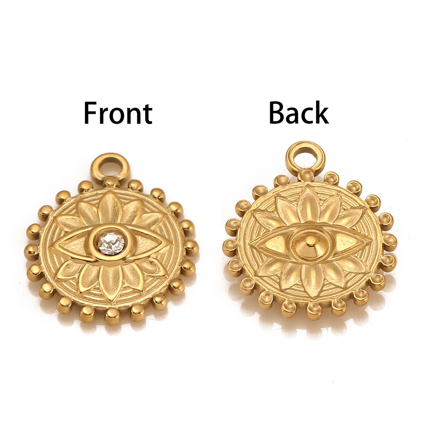 Stainless Steel Lotus Cubic Zirconia Devil's Eye Pendant