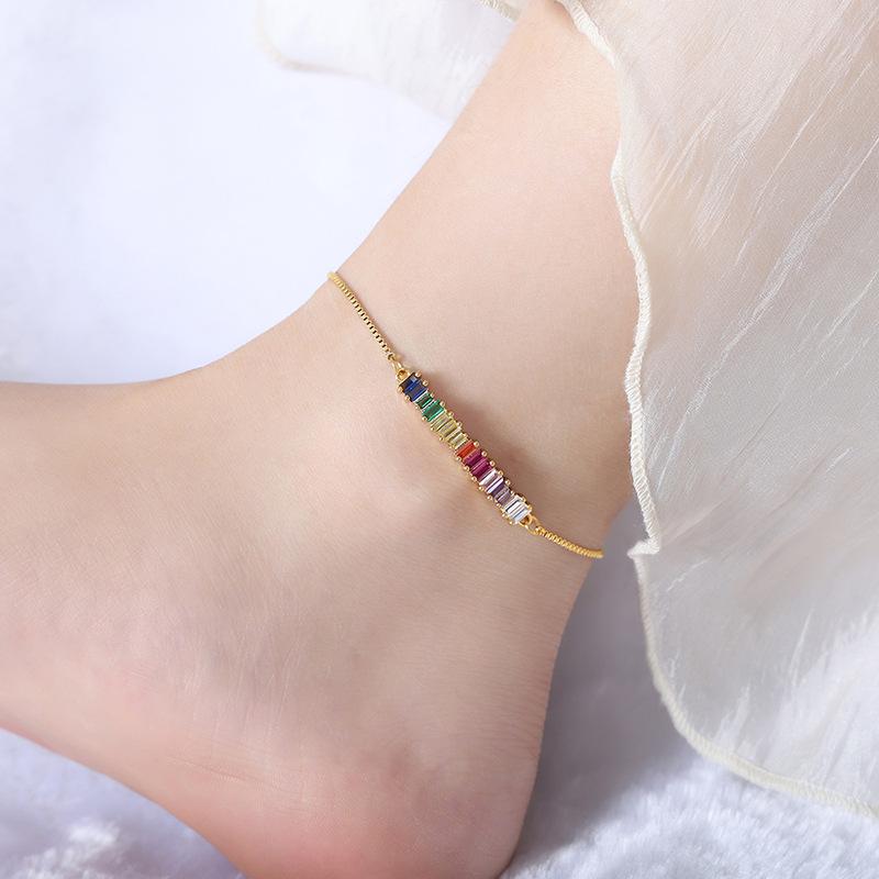 Rainbow Cubic Zirconia Stainless Steel Anklet