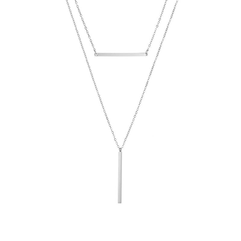 Stainless Steel Rectangular Pendant Double Layered Blank Necklace