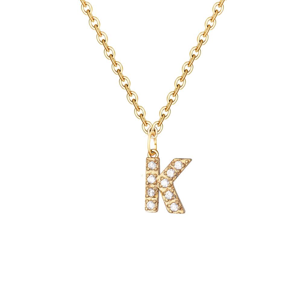 Letter Inlay Cubic Zirconia Pendant Necklace