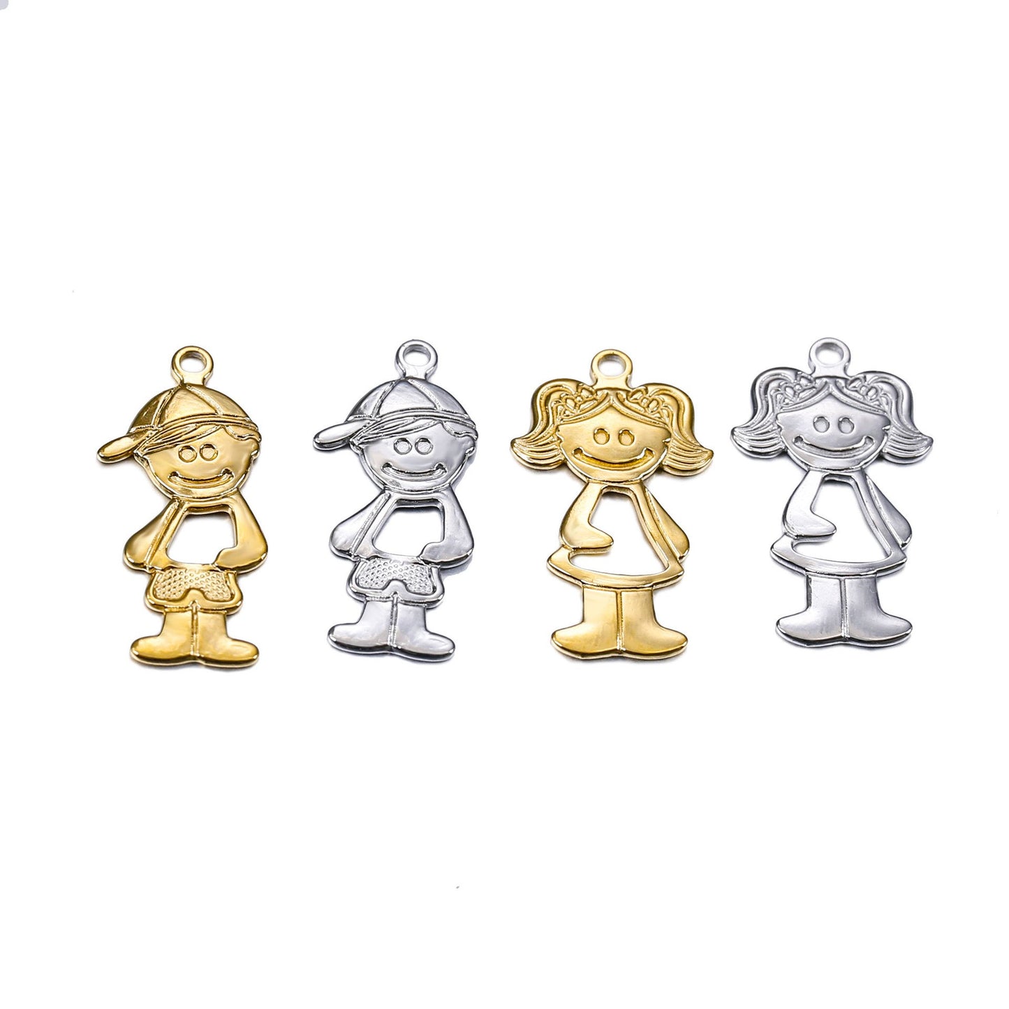 Pendentif en acier inoxydable en forme de garçon et de fille