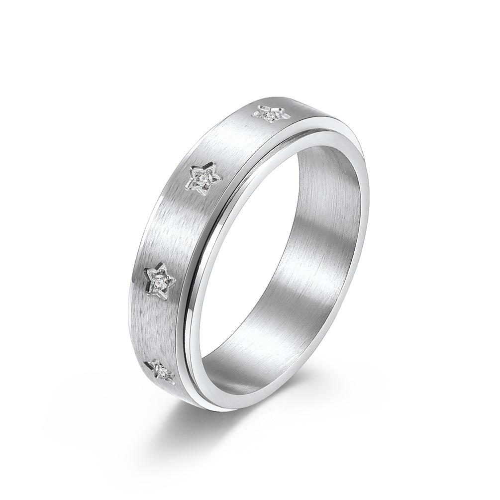 Star Inlay Cubic Zirconia Stainless Steel Spinner Ring