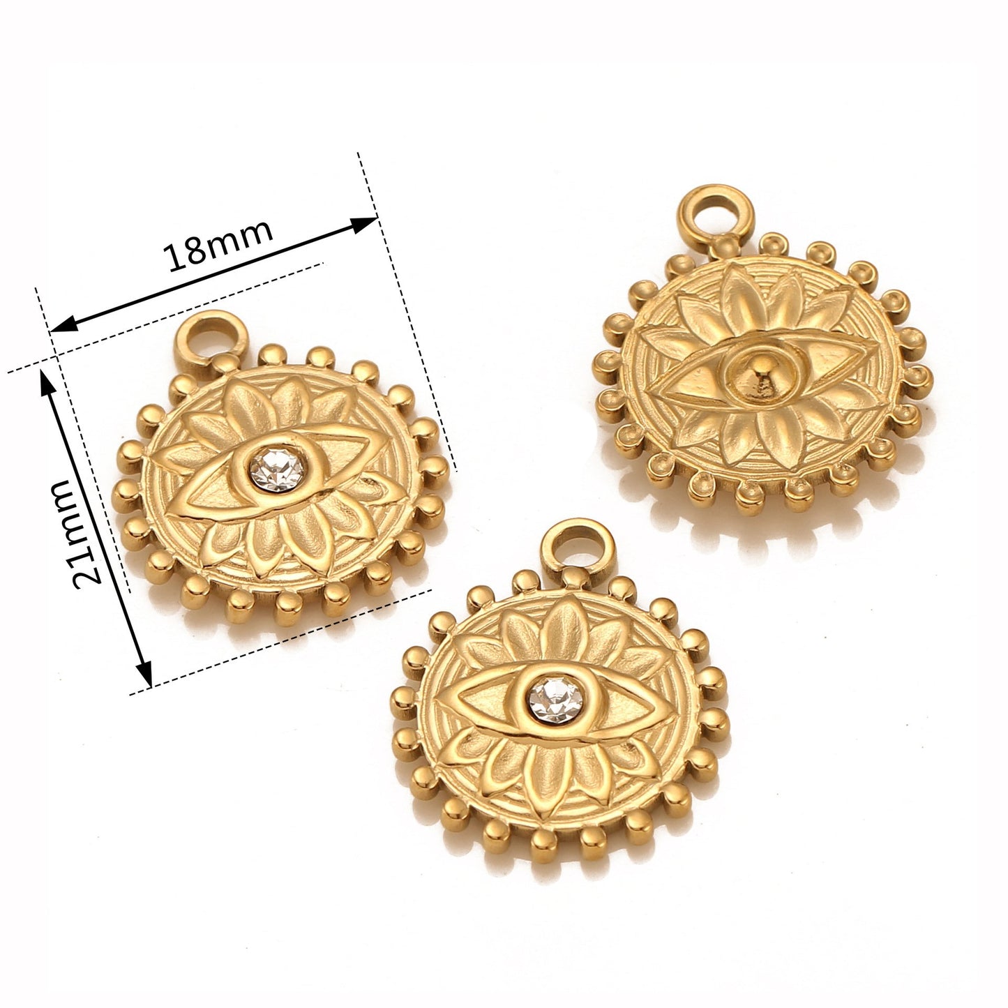 Stainless Steel Lotus Cubic Zirconia Devil's Eye Pendant