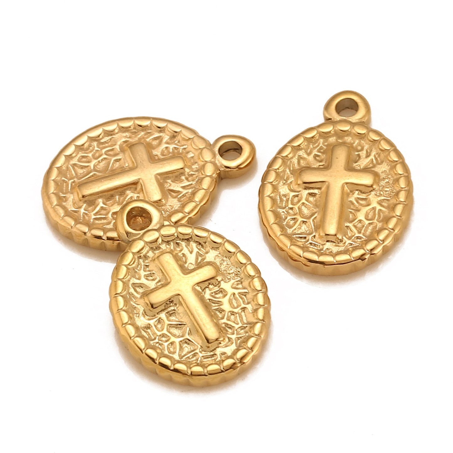 Oval Irregular Bend Inward Stainless Steel Cross Pendant