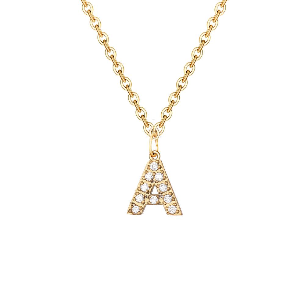 Letter Inlay Cubic Zirconia Pendant Necklace