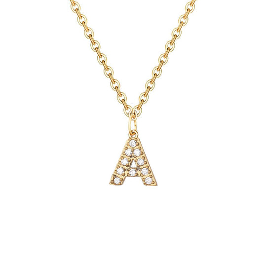 Letter Inlay Cubic Zirconia Pendant Necklace