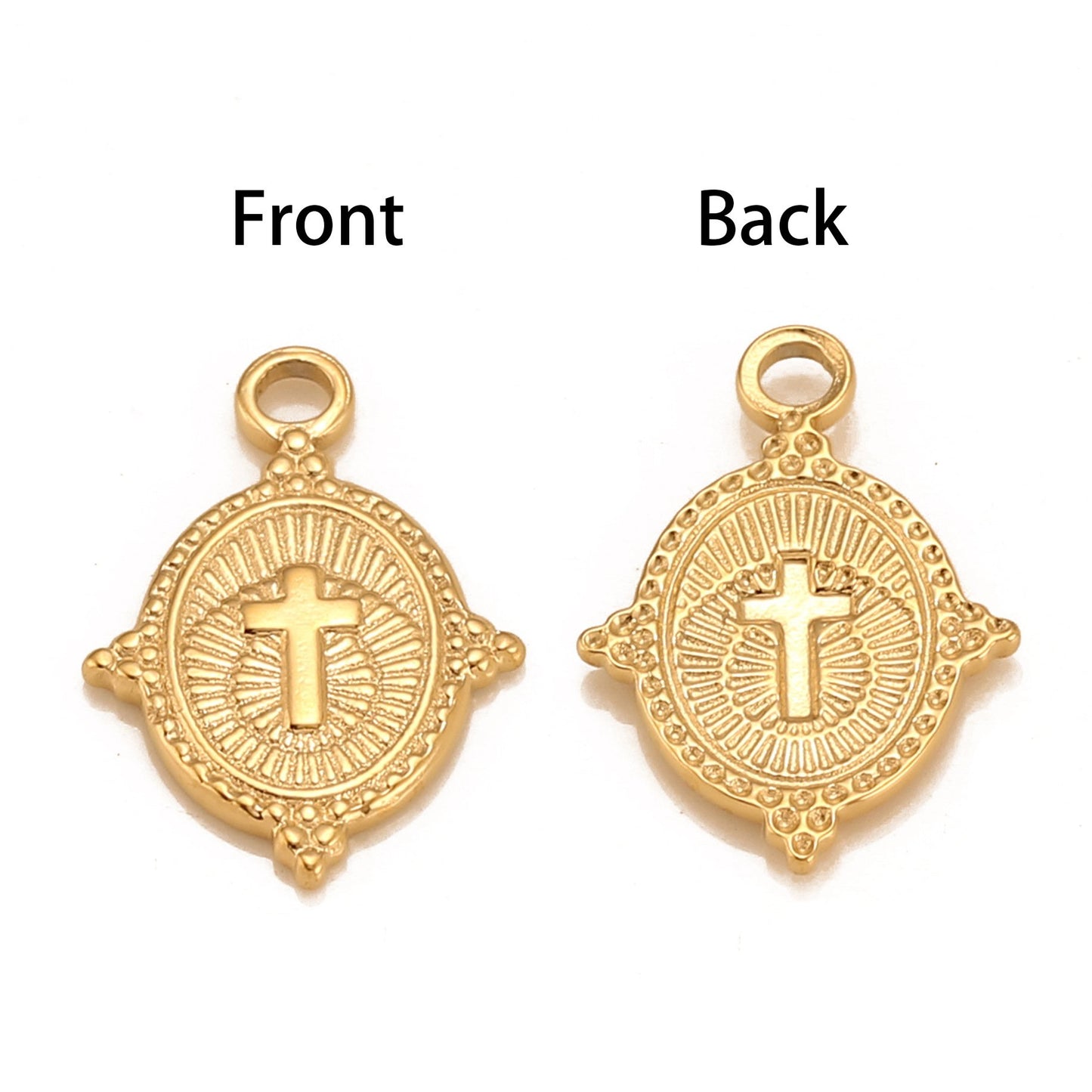 18K Gold PVD Stainless Steel Oval Cross Pendant