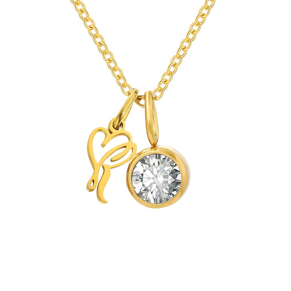 Stainless Steel Letter Cubic Zirconia Pendant Necklace