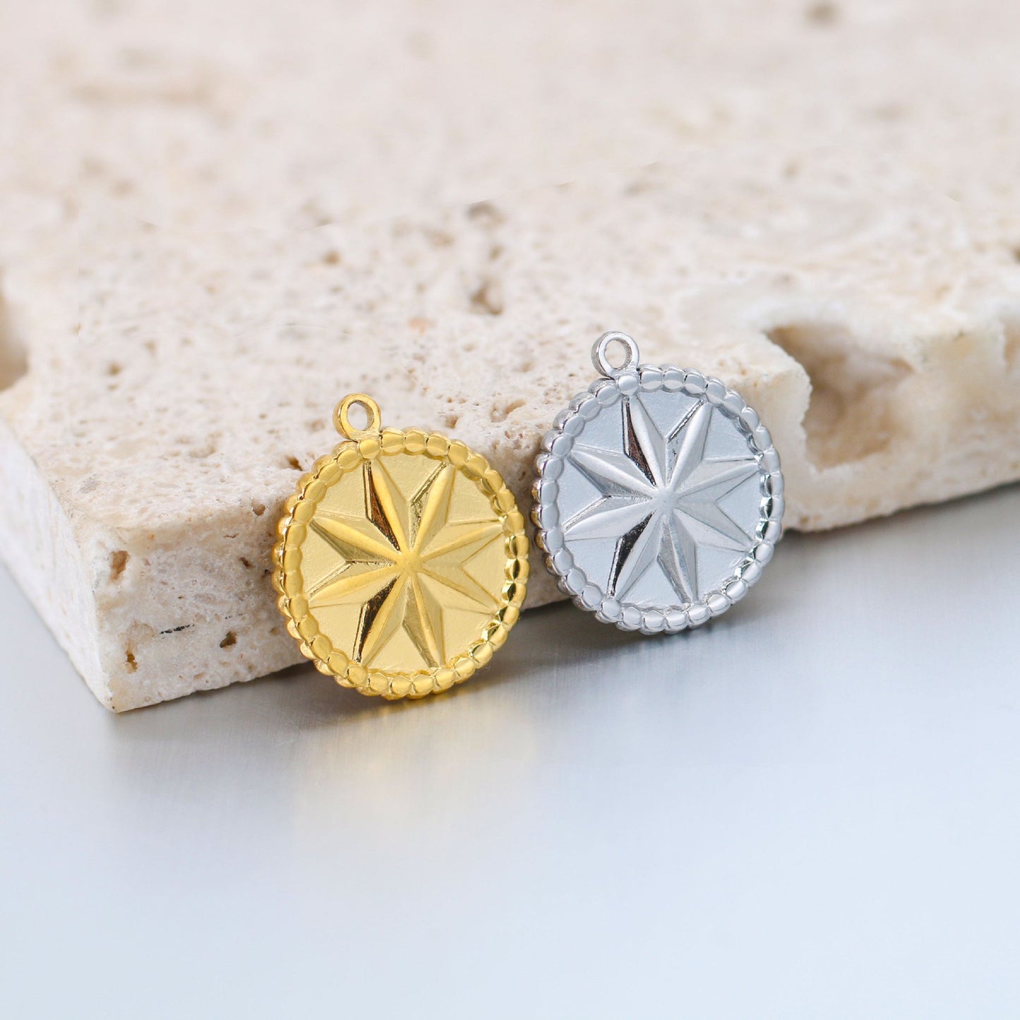 Stainless Steel Lucky Compass Eight-Pointed Star Pendant