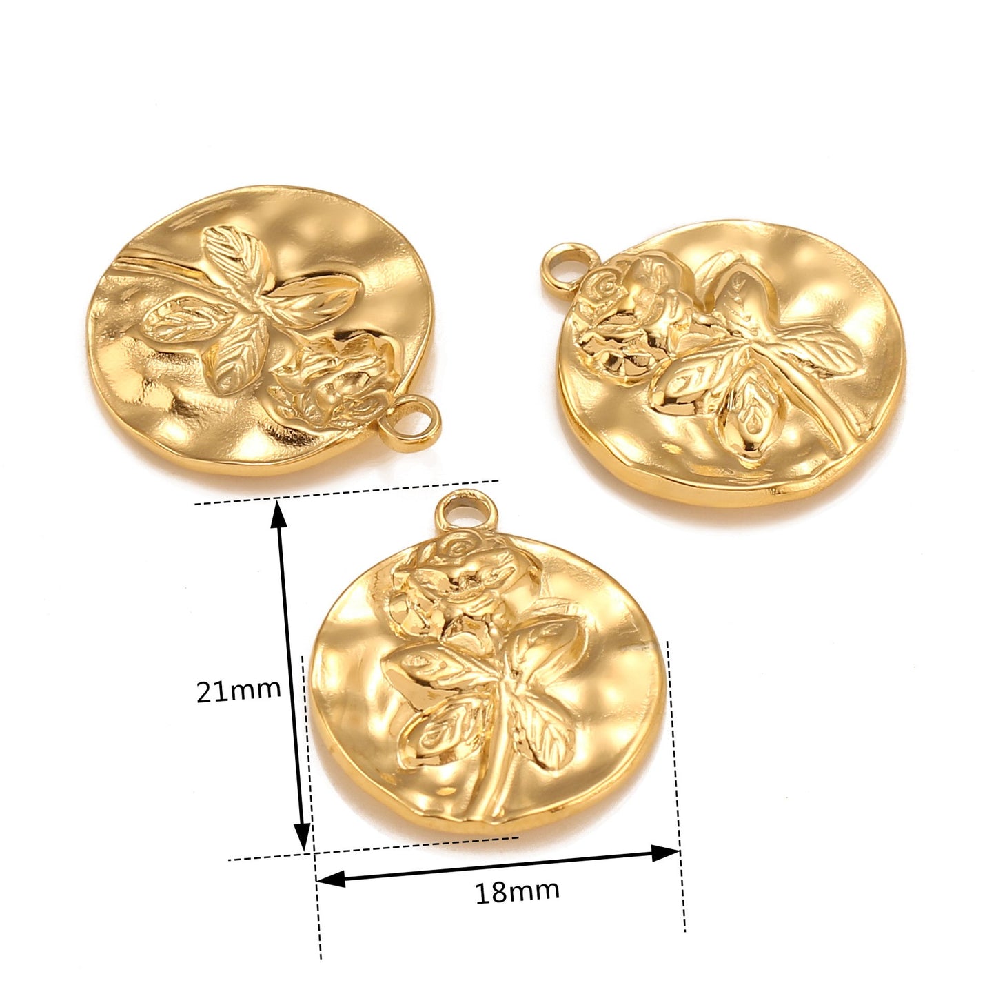 Pendentif rond en acier inoxydable avec rose