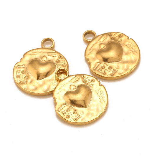 3D Heart Irregular Round Stainless Steel Pendant