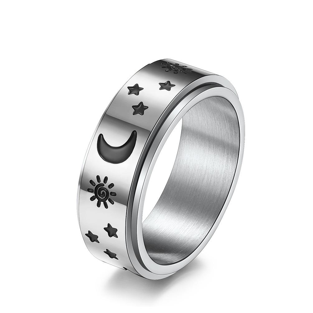 Star Moon Sun Stainless Steel Spinner Ring
