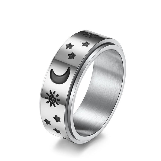 Star Moon Sun Stainless Steel Spinner Ring