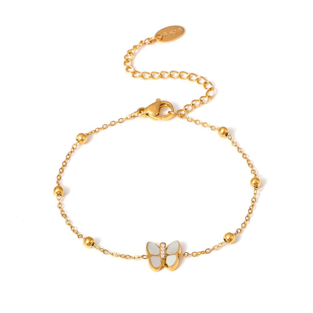 Stainless Steel Butterfly Inlay Cubic Zirconia Bracelet