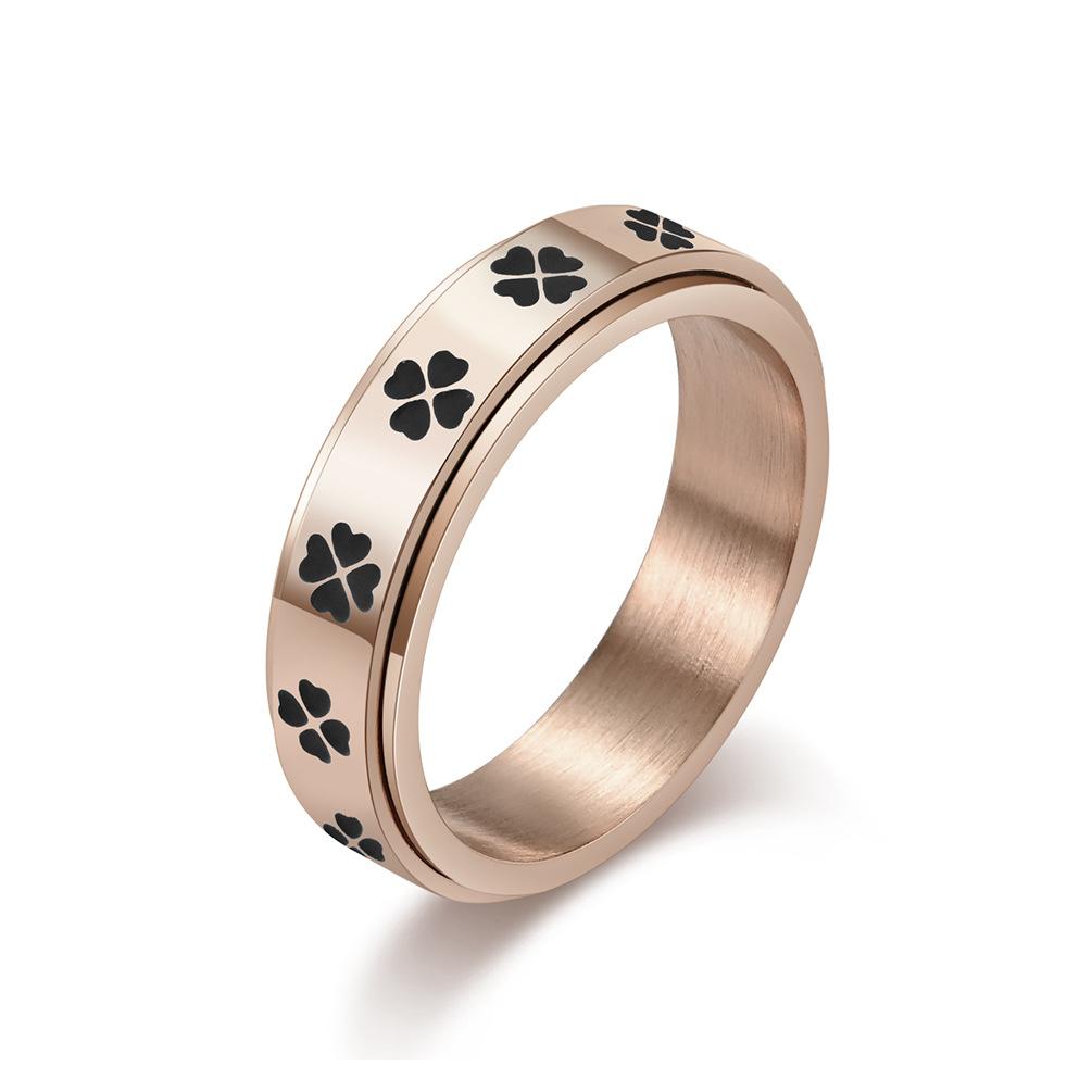 Four Leaf Clover Stainless Steel Spinner Ring