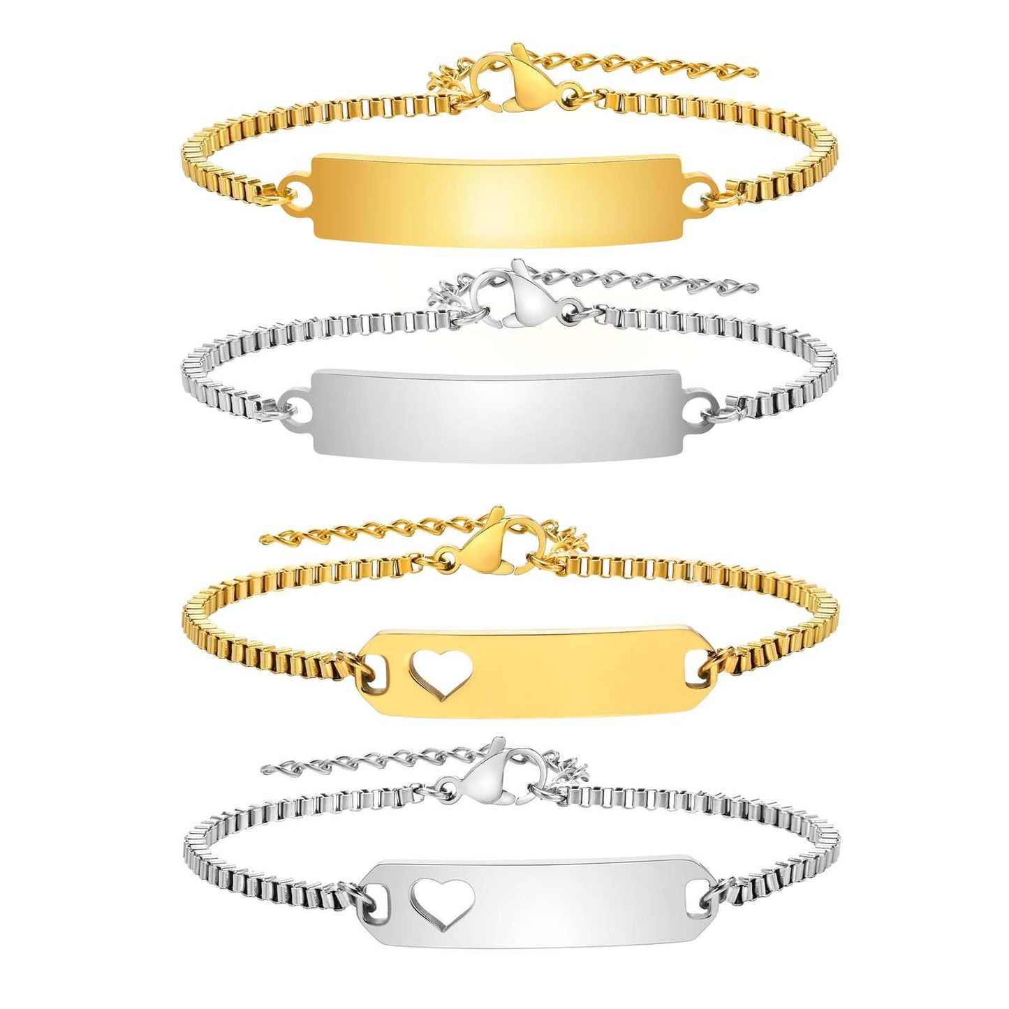 Women and Baby Curved Bar Box Chain Blank Bracelet for Gifts