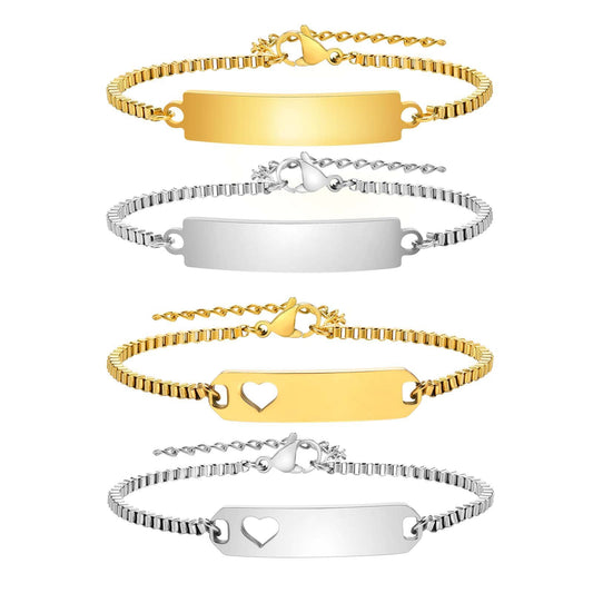 Women and Baby Curved Bar Box Chain Blank Bracelet for Gifts