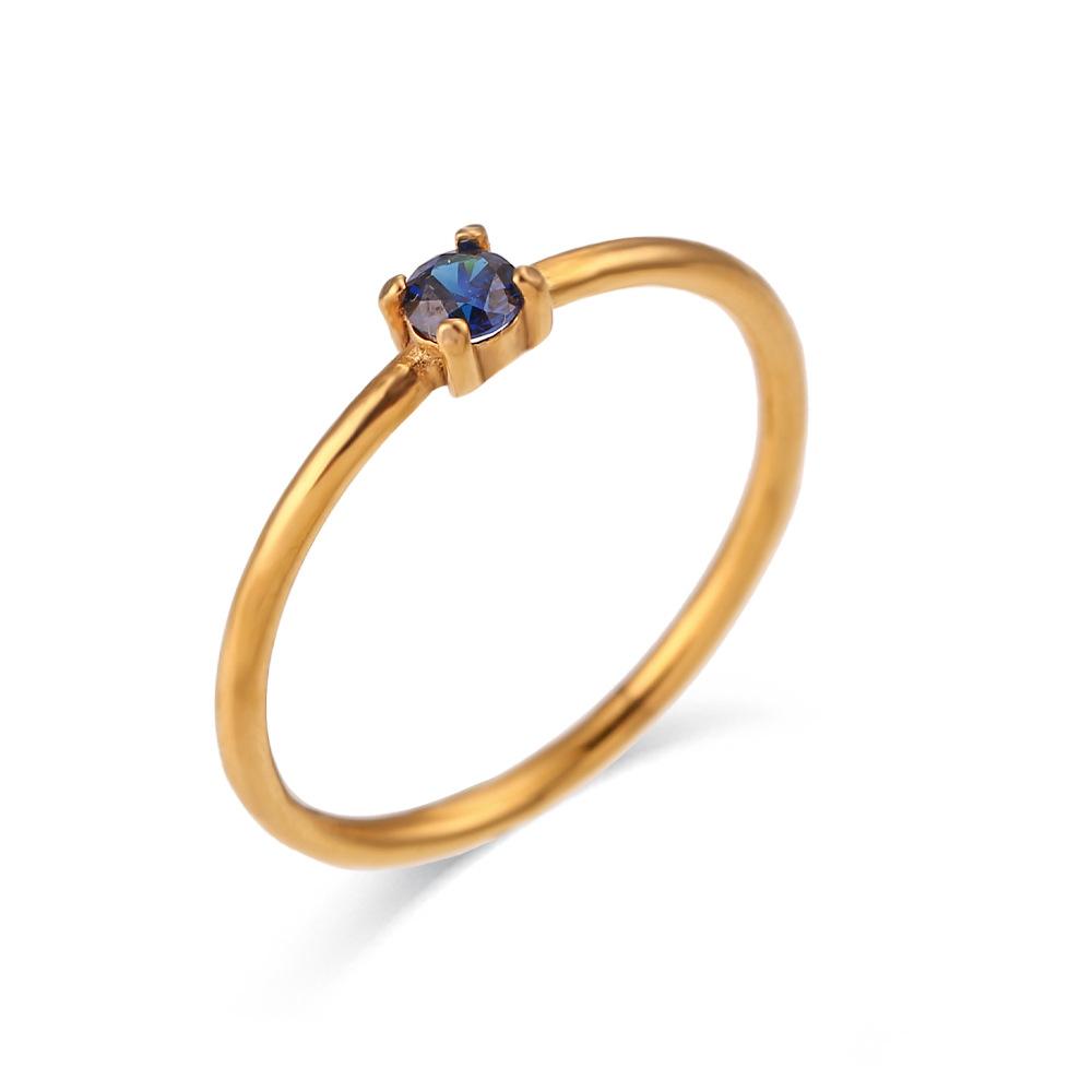 18K Gold PVD Stainless Steel Prong Set Birthstone Ring