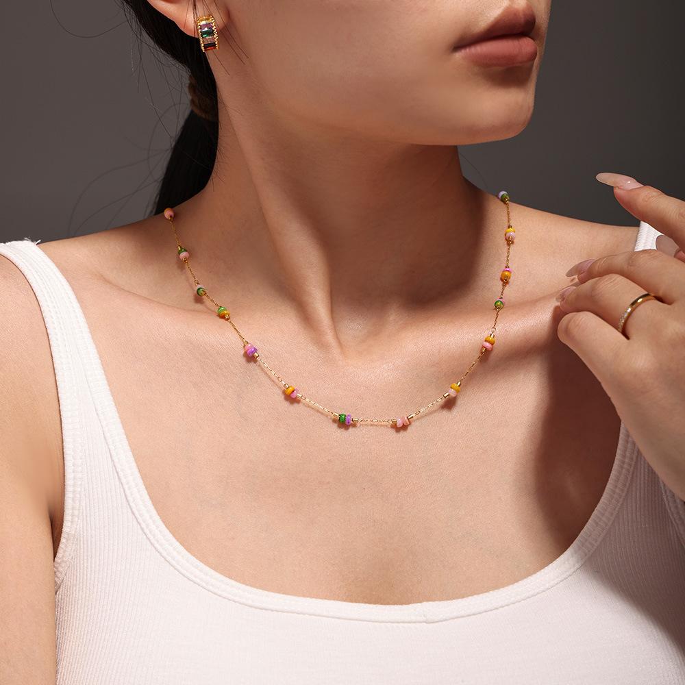 Stainless Steel Rainbow Beaded Necklace