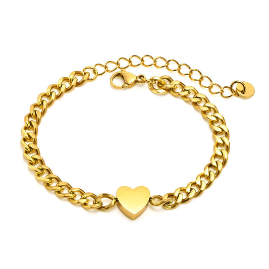 5mm Stainless Steel Heart Cuban Chain Blank Bracelet