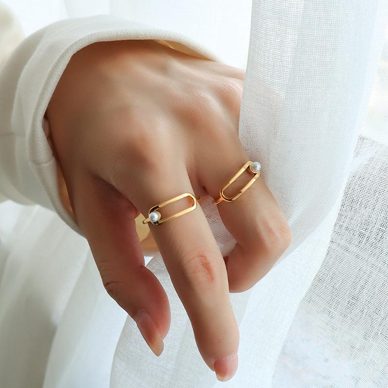 18K Gold PVD Stainless Steel Imitation Pearl Ring