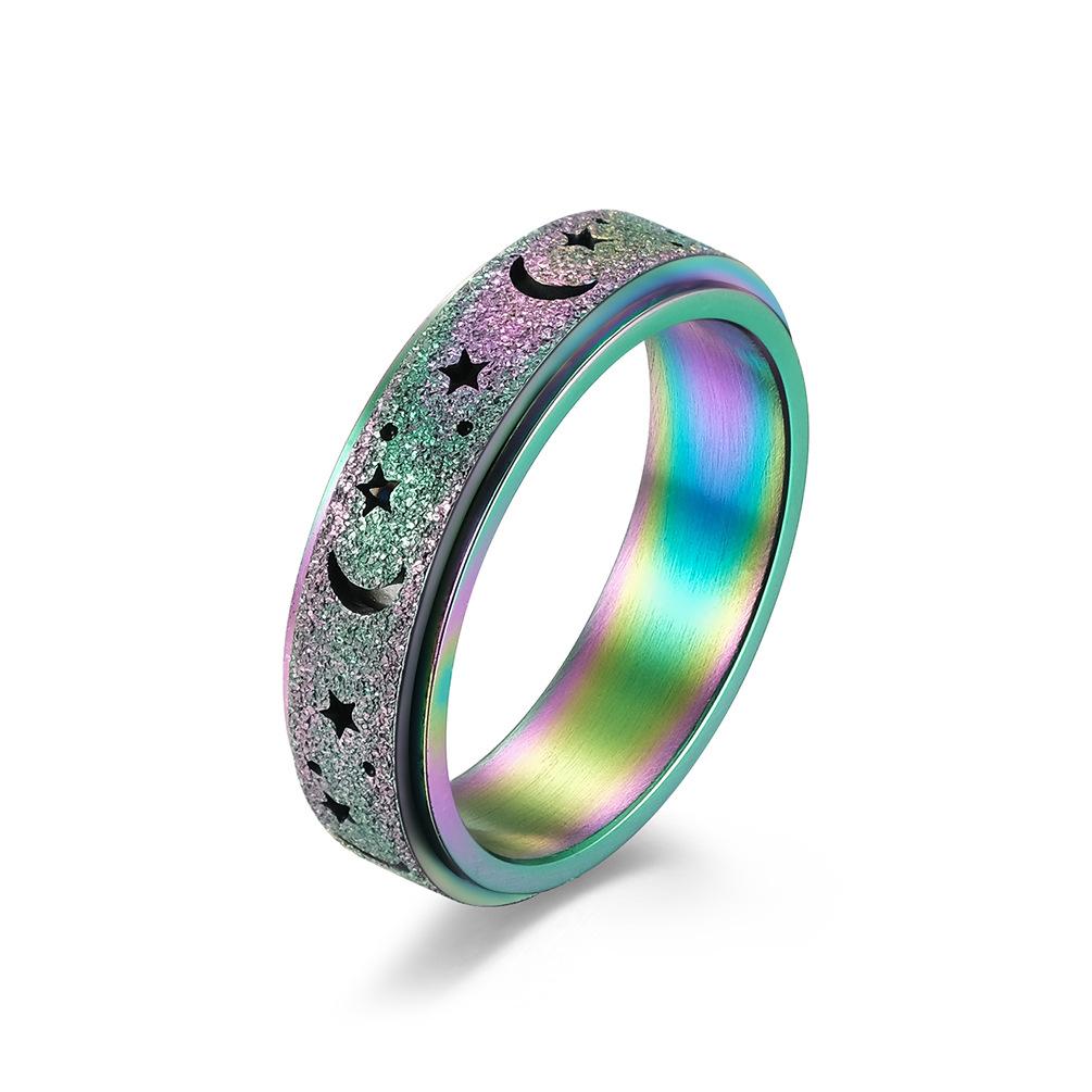 Frosted Star & Moon Hollow Stainless Steel Spinner Ring
