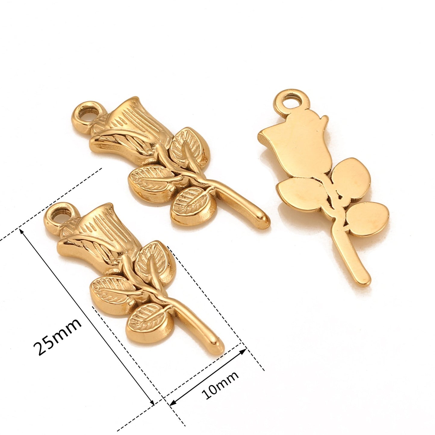 Pendentif rose 3D en acier inoxydable