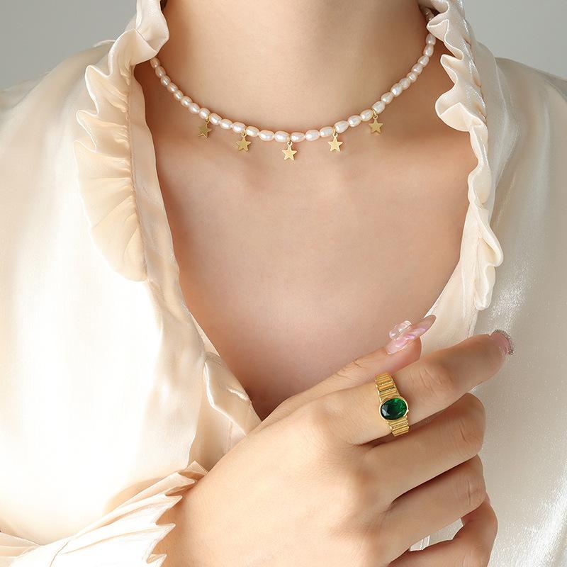 Stainless Steel Star Pendant Freshwater Pearl Necklace