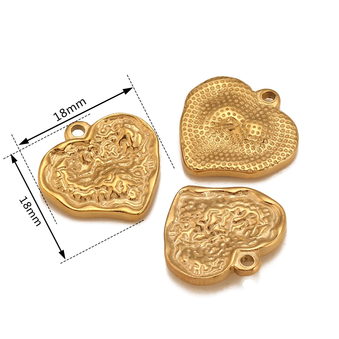 Pendentif en acier inoxydable en forme de cœur à texture irrégulière