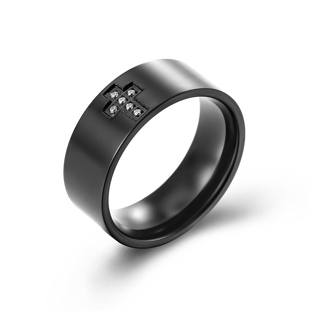 Men's Cross Cubic Zirconia Stainless Steel Blank Ring