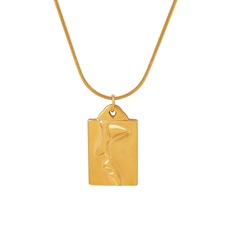 18K Gold PVD Half Face Pendant Snake Chain Necklace
