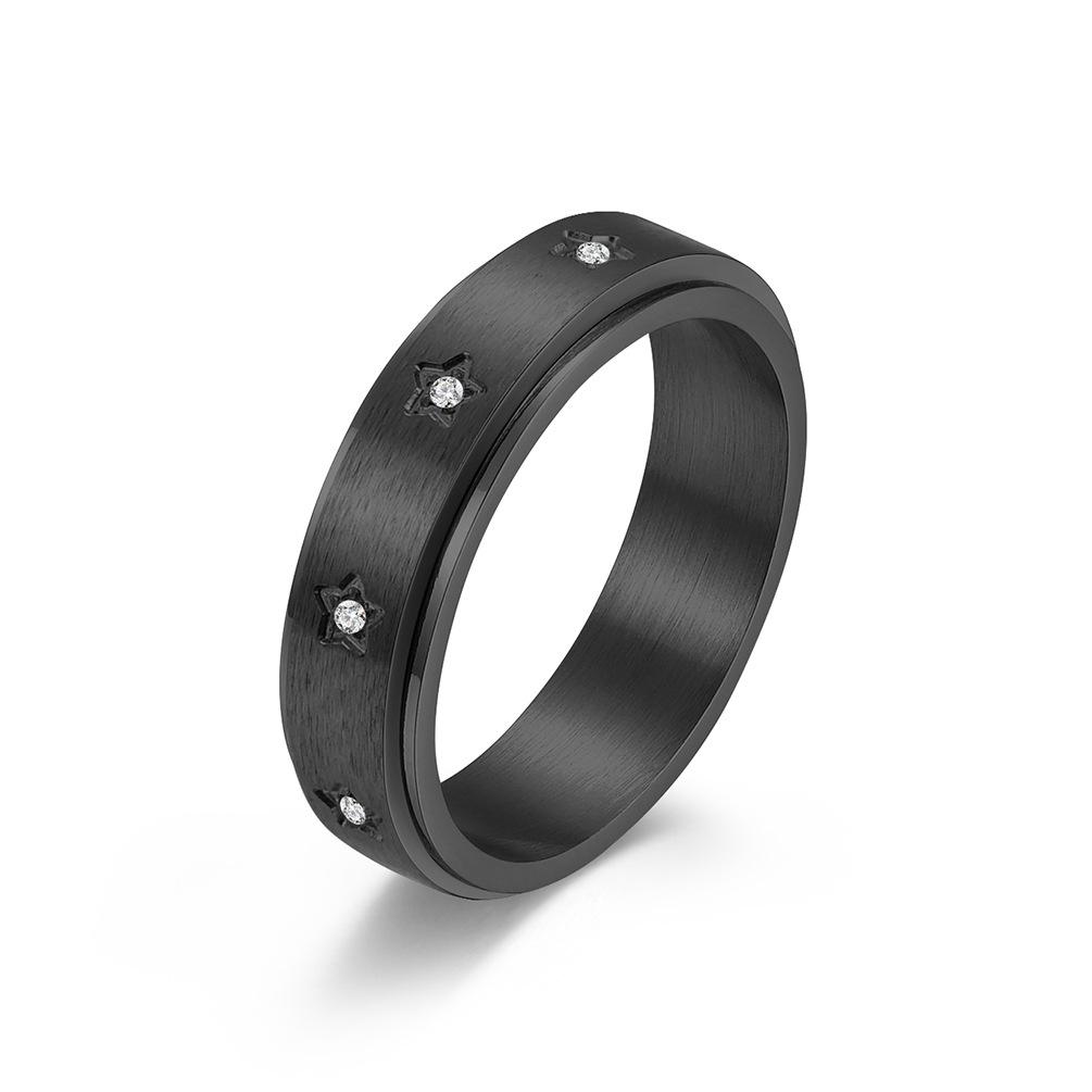 Star Inlay Cubic Zirconia Stainless Steel Spinner Ring