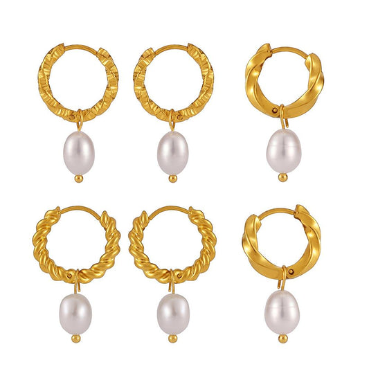 Stainless Steel Drop Cultured Pearl Earrings