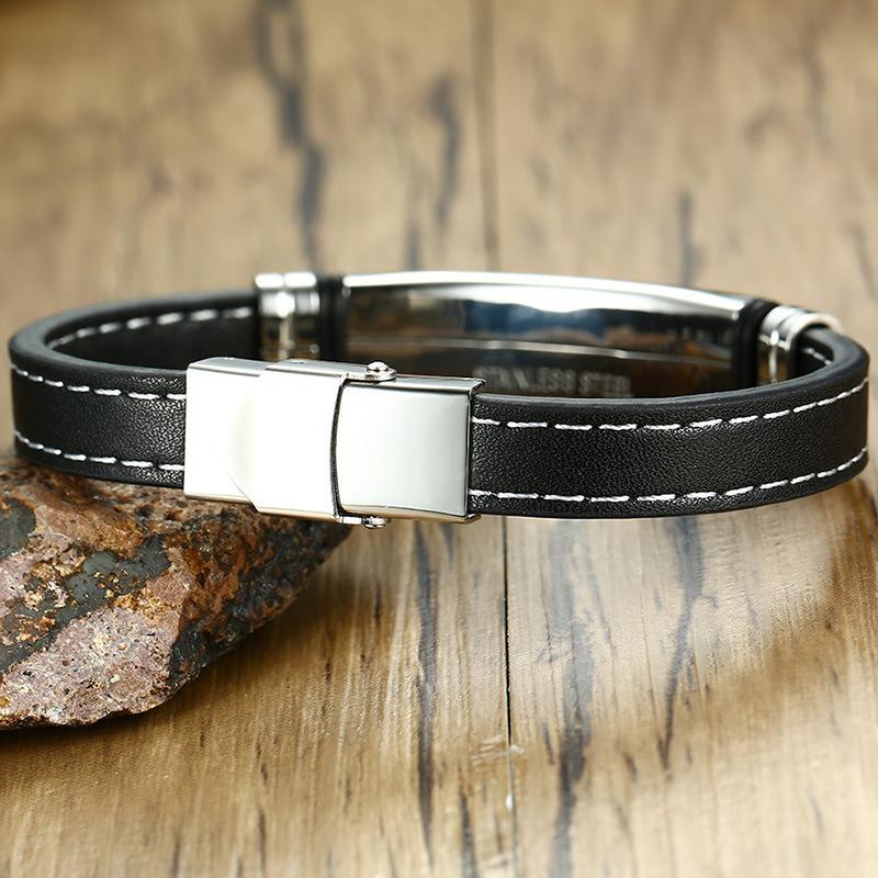 12mm Stainless Steel Medical ID Leather Bracelet