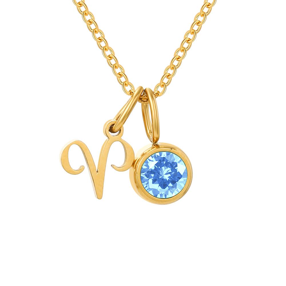 Stainless Steel Zodiac Birthstone Pendant Necklace