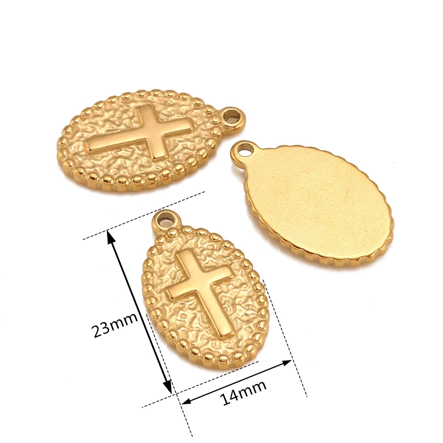 Pendentif en forme de croix ovale en acier inoxydable