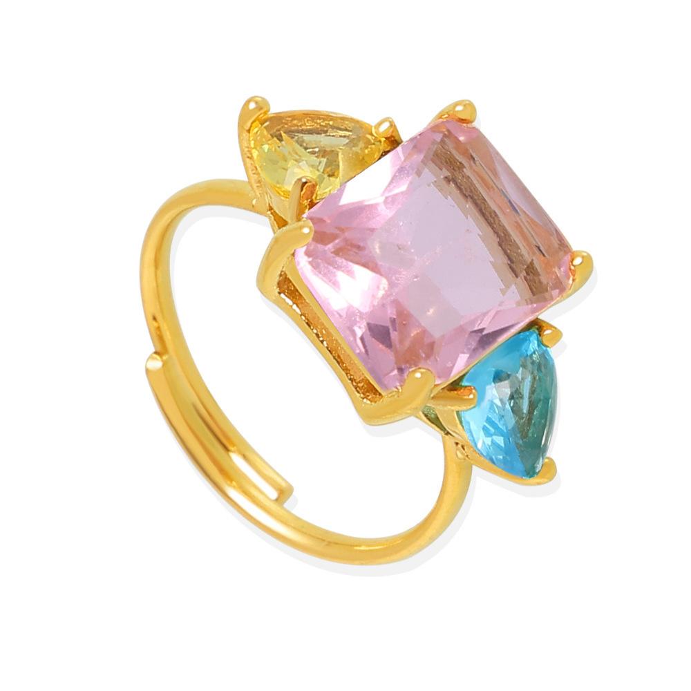 Bague fine géométrique en oxyde de zirconium rose et bleu
