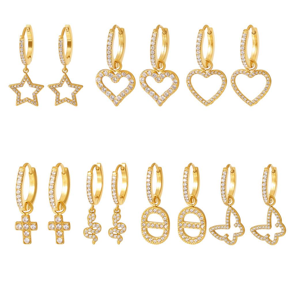 Boucles d'oreilles pendantes creuses en acier inoxydable avec zircone cubique