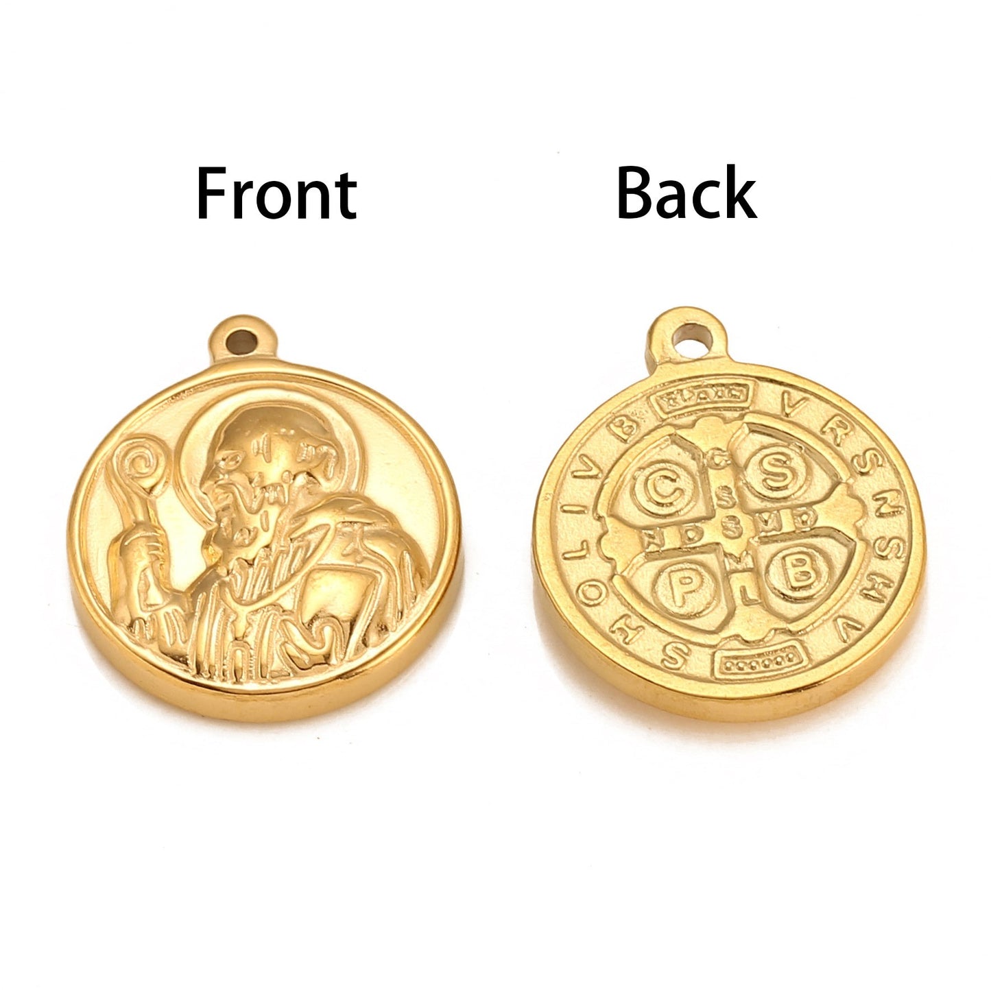 Pendentif croix ronde en acier inoxydable Saint Benoît