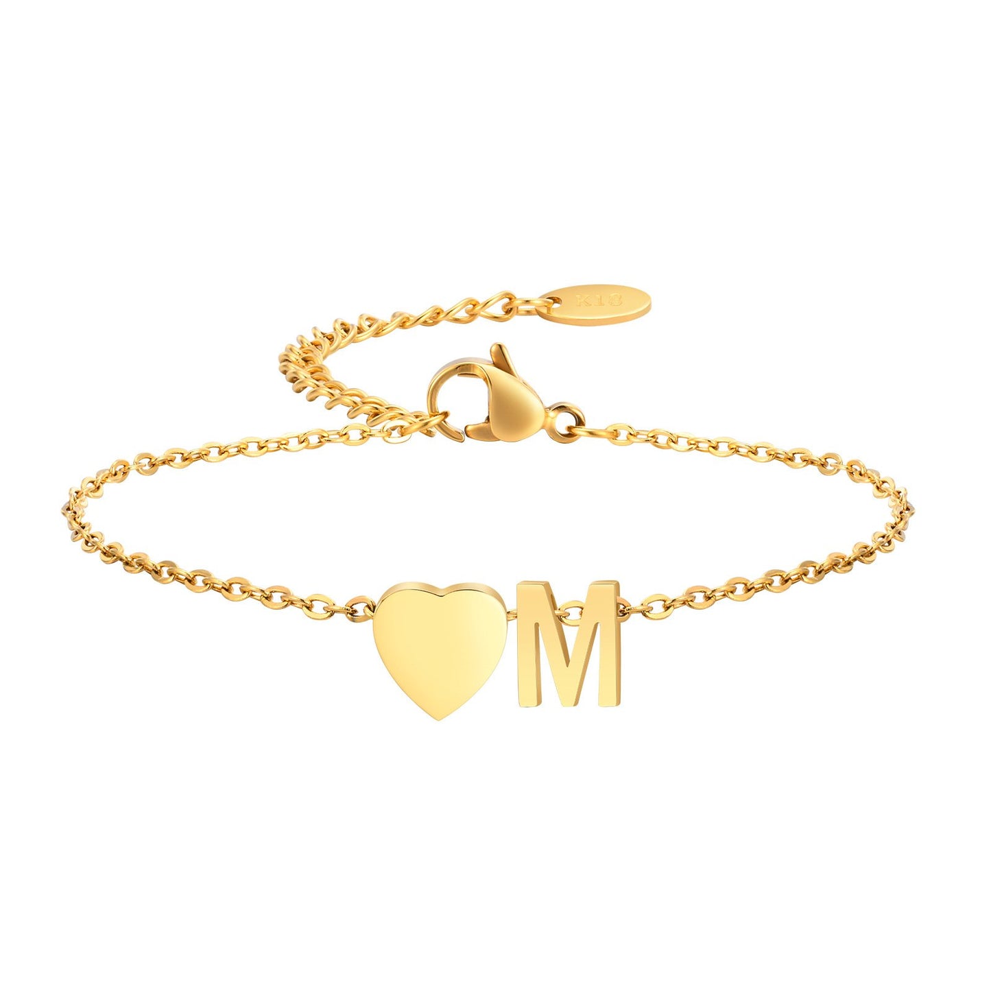 Stainless Steel Heart & Letter Blank Bracelet