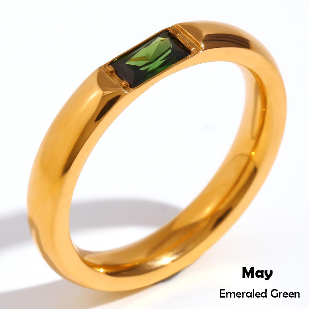 Stainless Steel Rectangular Birthstone Ring