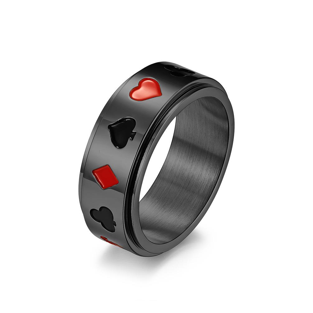 Poker Pattern Stainless Steel Spinner Ring