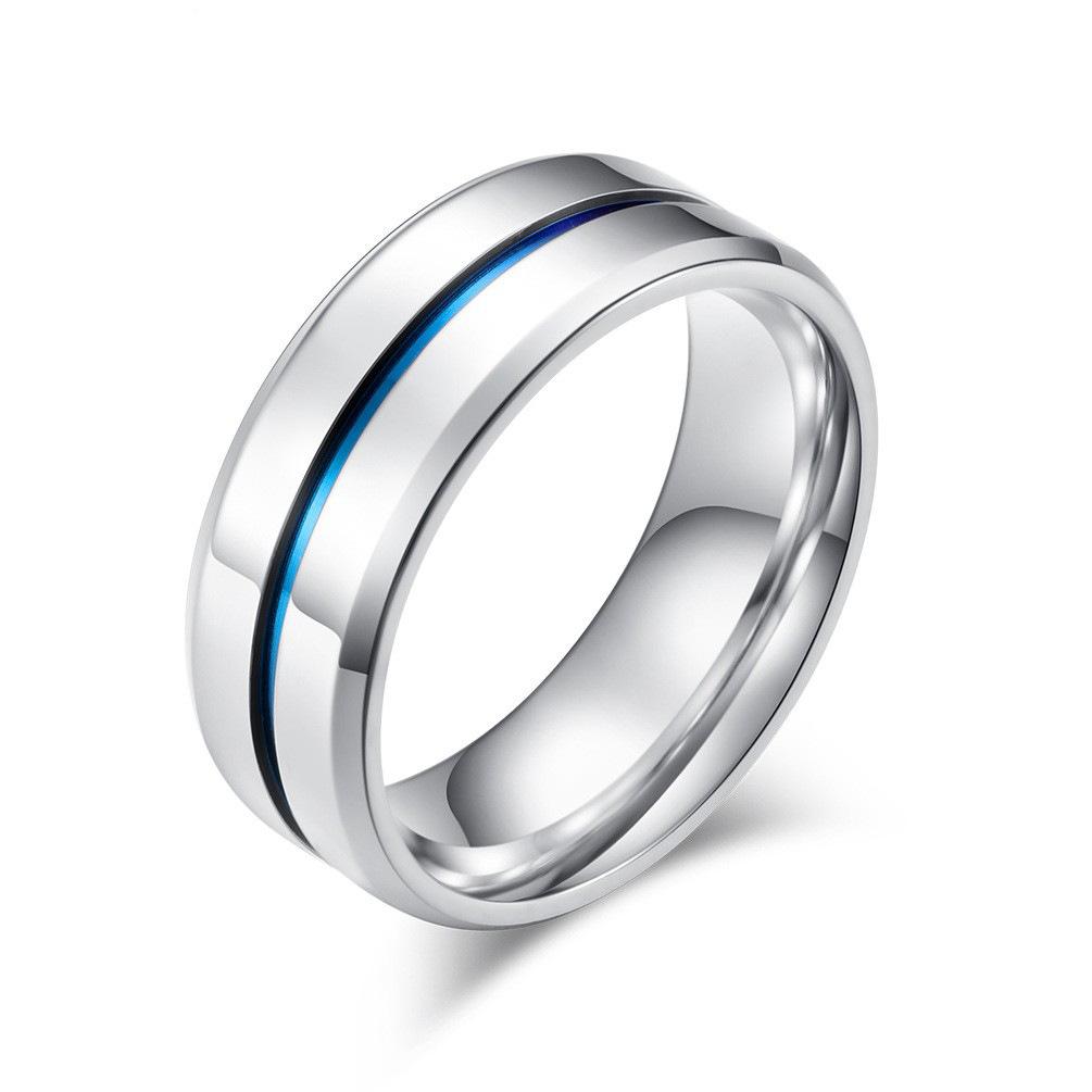 Blue Center Polished Stainless Steel Blank Ring
