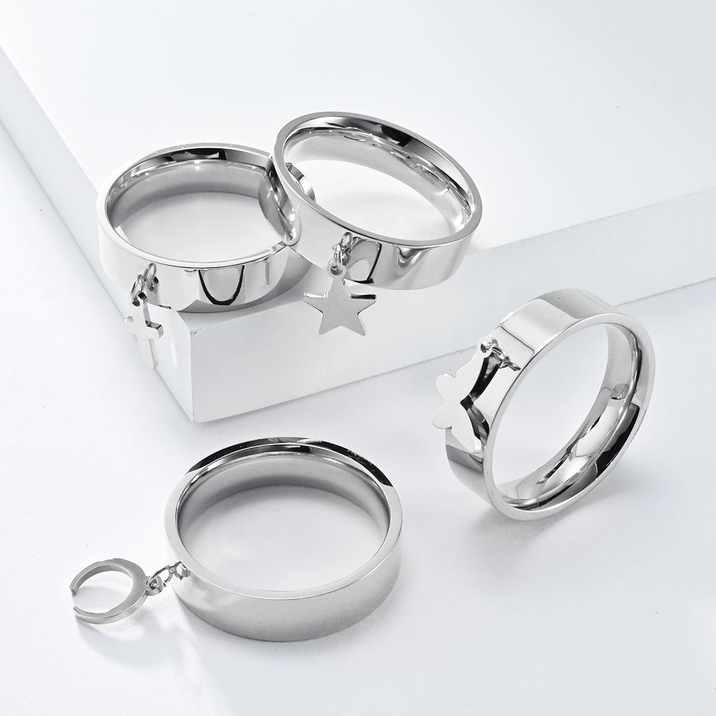 Polished Stainless Steel Blank Ring with Cross Charm