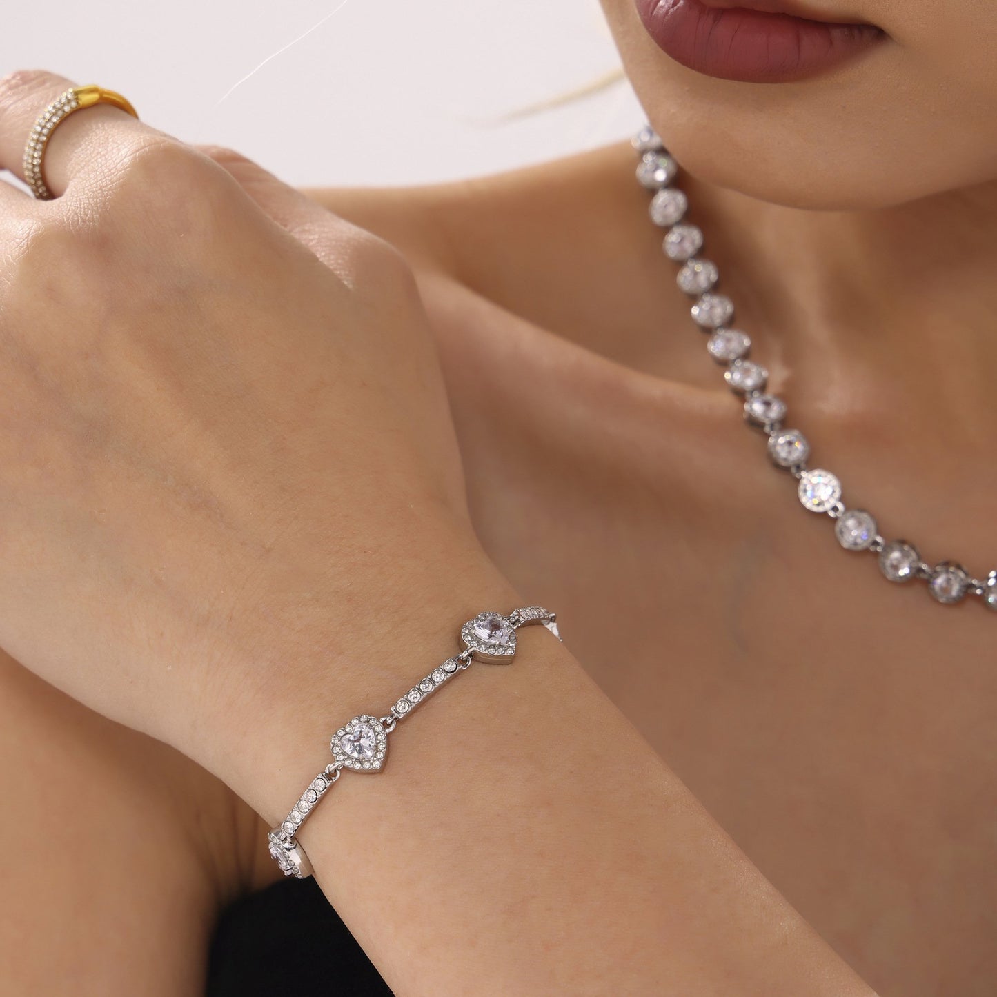 Stainless Steel Heart Cubic Zirconia Bracelet